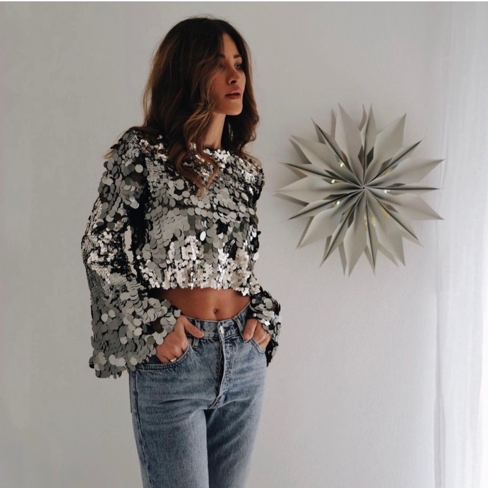 NWOT Zara Special Edition Rare Dark Silver Sequin Crop Top Blogger’s Favourite